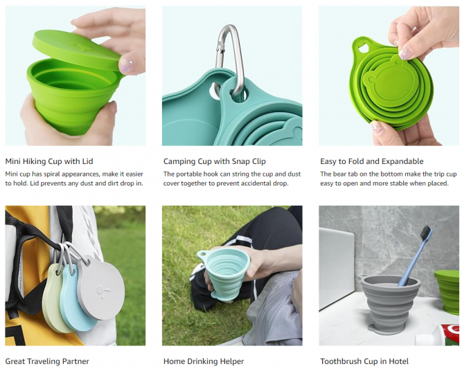 180ml 200ml 270ml 320ml Silicone Folding Camping Cup Customized Logo 8