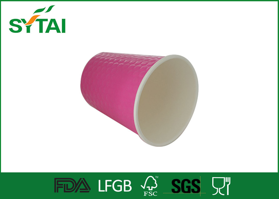 China Pink Waterproof Disposable Espresso Cups With Lids , Embossed Corrugated Logo supplier