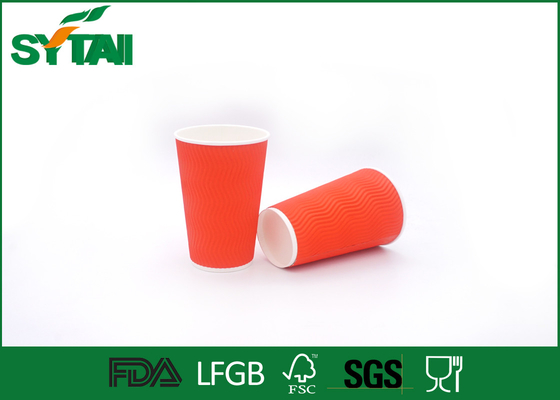 China Custom Red Ripple Paper Cups 4oz-22oz With Plastic / Paper Lids , Eco Friendly supplier