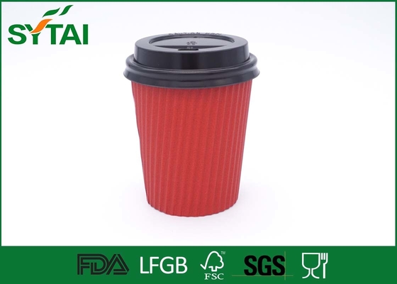China Takeaway Hot Drinking Ripple Paper Cups Disposable With Lids , Custom Logo supplier