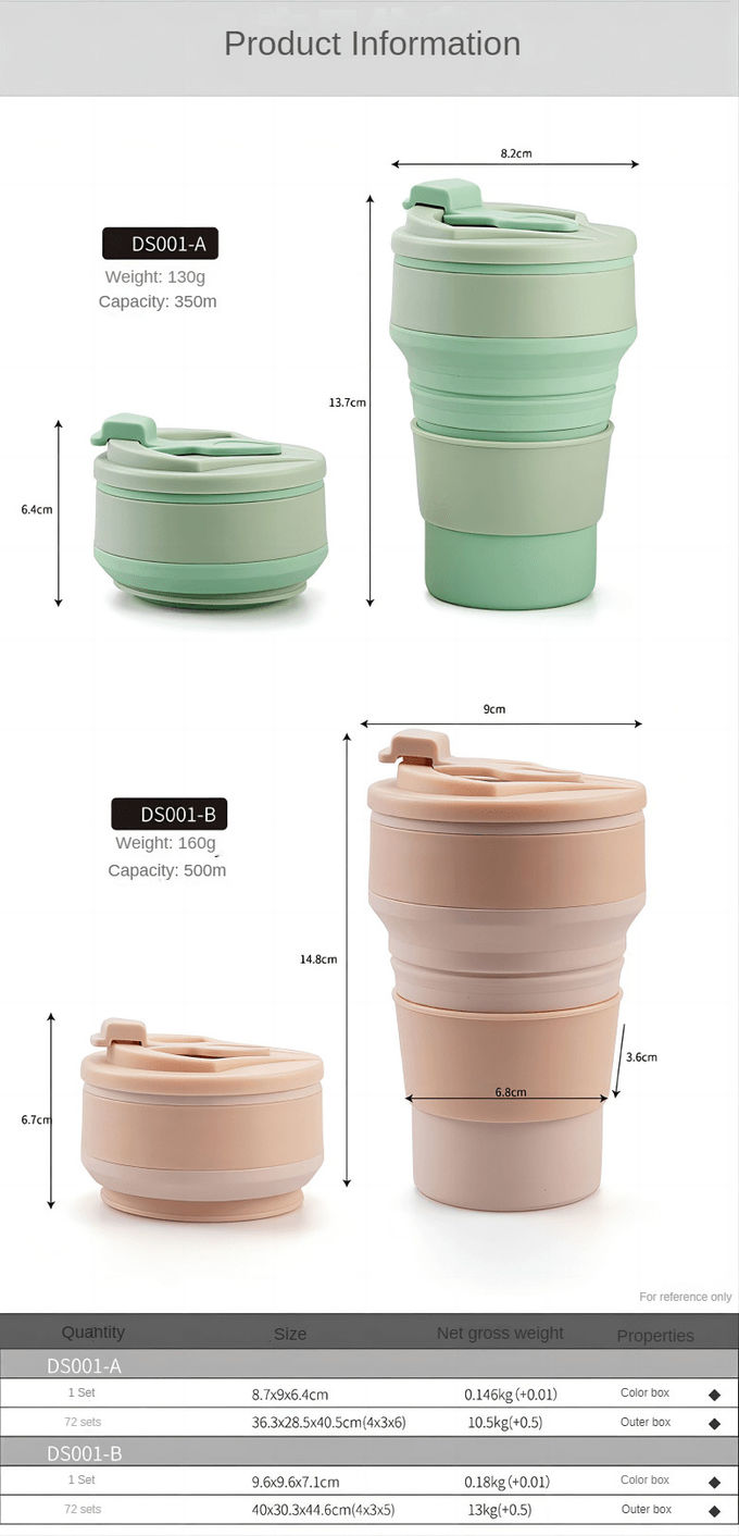 350ml 500ml Silicone Travel Coffee Cup Collapsible OEM ODM 0