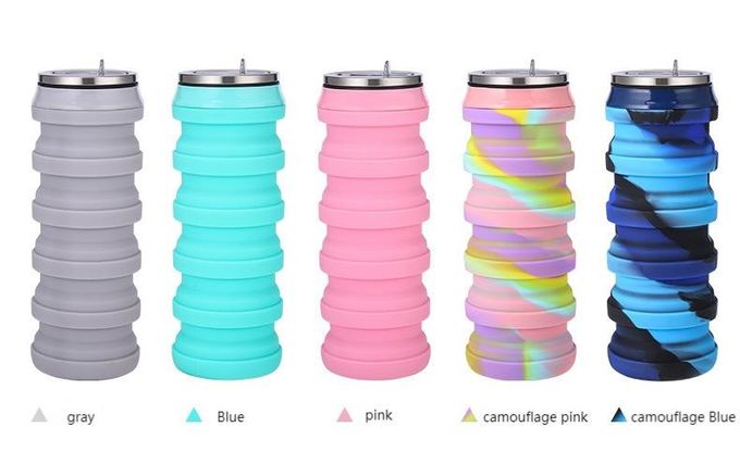 Folding Silica Gel Water Bottle 480ml Collapsible Silicone Coffee Mug 0