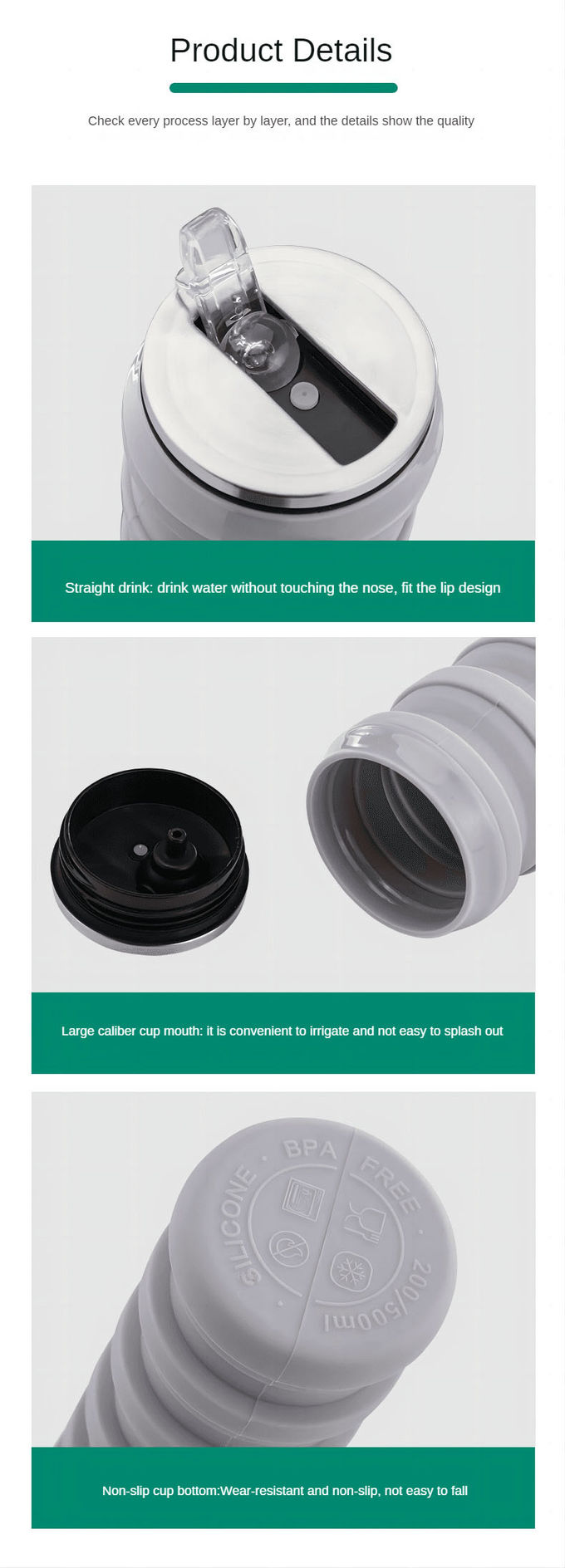 Folding Silica Gel Water Bottle 480ml Collapsible Silicone Coffee Mug 5