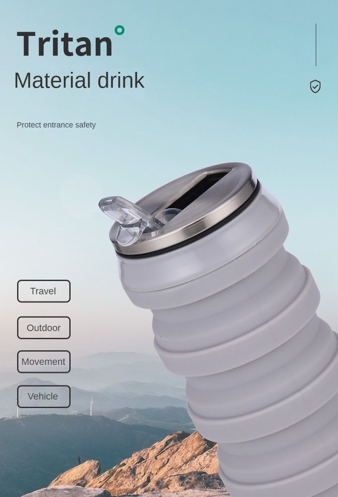 Folding Silica Gel Water Bottle 480ml Collapsible Silicone Coffee Mug 2