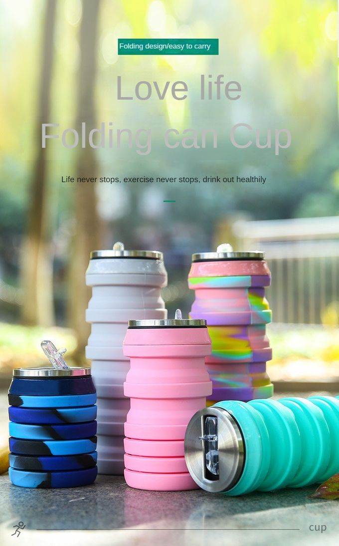 Folding Silica Gel Water Bottle 480ml Collapsible Silicone Coffee Mug 1