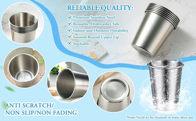 16 Pack Cylindrical Custom Stainless Steel Cups Shatterproof 2