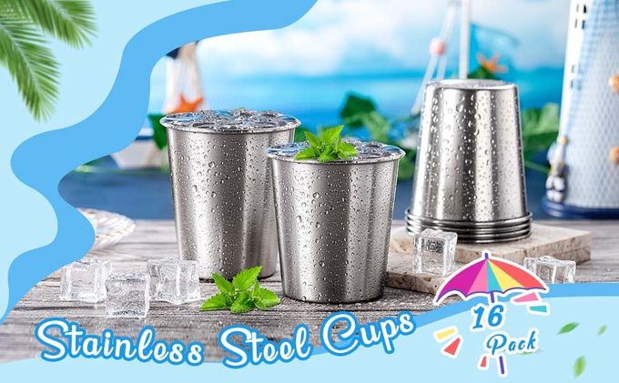 16 Pack Cylindrical Custom Stainless Steel Cups Shatterproof 6