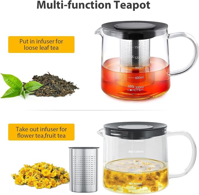 Removable Filter Spout Glass Teapot for Loose Leaf and Blooming Tea 30.4oz Clear Teapots 9