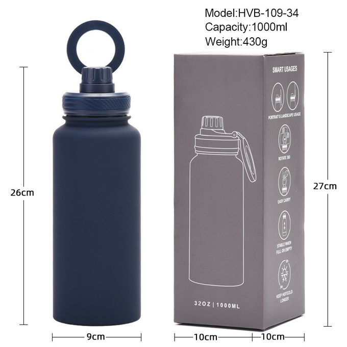 2024 New Magnetic Insulation Cup Mobile Phone Holder Water Cup Large Capacity 1L Large Mouth Stainless Steel Sports Wate 2