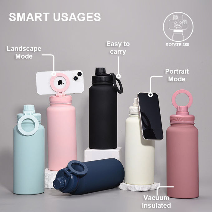 2024 New Magnetic Insulation Cup Mobile Phone Holder Water Cup Large Capacity 1L Large Mouth Stainless Steel Sports Wate 1